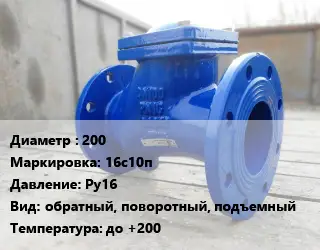 Клапан стальной 200 16с10п Ру16 обратный, поворотный, подъемный до +200